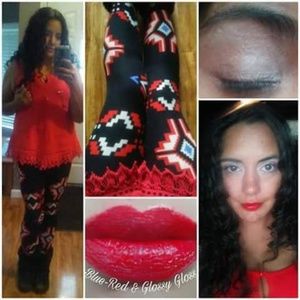 One Size Adult Red & White Aztec Print Leggings